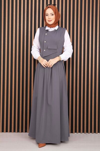 Asm Pile Detailed Shirted Gilet Suit Gray