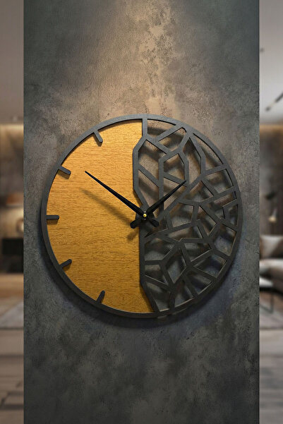 KEYWEL 50 cm Büyük Boy Duvar Saati | Sessiz Mekanizma | Modern Ahşap Siyah