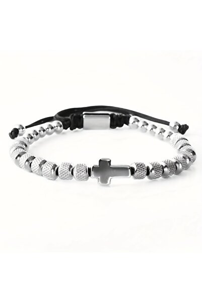 Tessero Men's Premium Gold Cross Bracelet Textured Stainless Steel Beads, Adj...