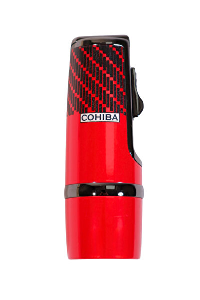 COHİBA 3 Torch Pürmüz Kırmızı-Siyah Desenli Metal Puro Çakmağı