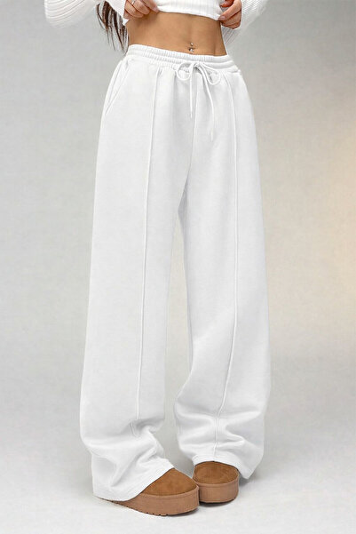 Sun Victoria White Striped Modal Premium Fabric High Waist Baggy Wide Leg Swe...