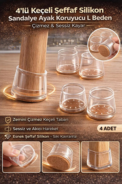 CMT Set of 4 Felted Transparent Silicone Chair Foot Protectors