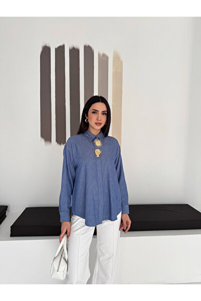 AsprinFashion Big Pin Buckle Denim Shirt