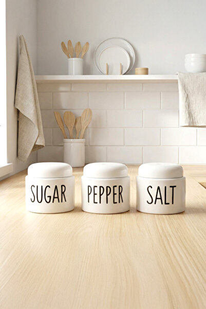 Kitchen Life 3-Piece Porcelain Spice Jar Set with Lids 425 ml - Salt, Pepper,...
