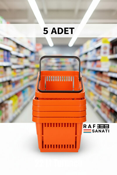 Raf Sanatı 5 Pcs / 22 Liter Plastic Grocery Shopping Basket Professional Groc...