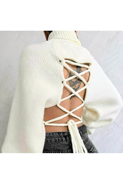 Mad Diva Cropped Sweater with Backless, White