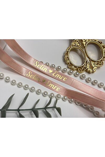 lafazan Dökülmeyen İncili Somon Saten Yüzük Kurdelesi Gold Baskılı Kişiye Öze...