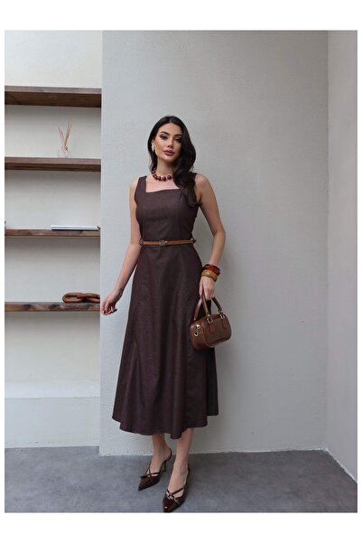 ESRAHELVACI Square Neck Belted Midi Dress