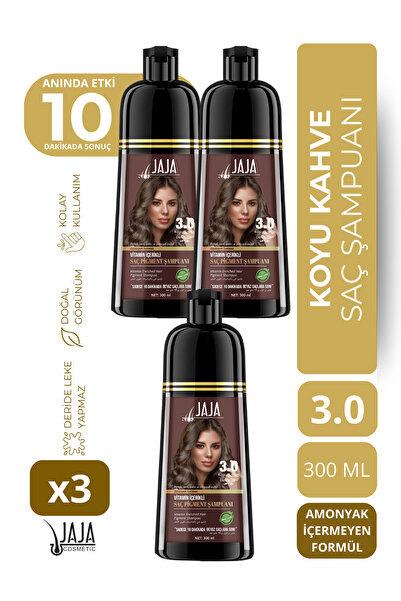 Jaja Koyu Kahve Dark Brown Saç Pigment Şampuanı 3.0 | 300 ML x 3 Adet & Vitam...