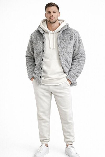 WENMİNG Men's Oversize Hooded Tracksuit Set with Plush Jacket, 3-Piece Combin...