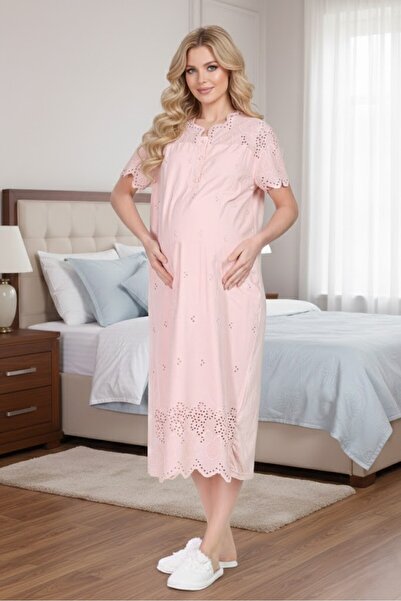 Lohussa New Season Powder Short Sleeve Buttoned Design Scallop Linen Summer 1...