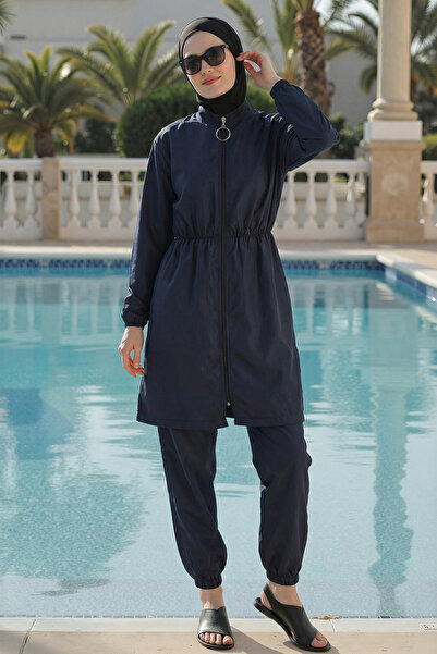 armonika 2-Piece Set (Top-Bottom) Elastic Waist High Neck Burkini Quick Dryin...