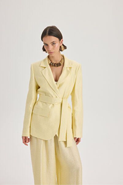 MAI STUDIOS CO. Arisa Belt Detail Yellow Blazer Jacket