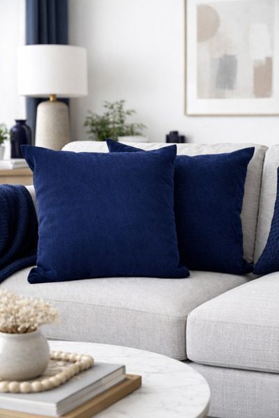BURCIN HOME أزرق داكن غطاء وسادة 40x40 سم طقم مكون من قطعتين D وسادة تزيينية ...