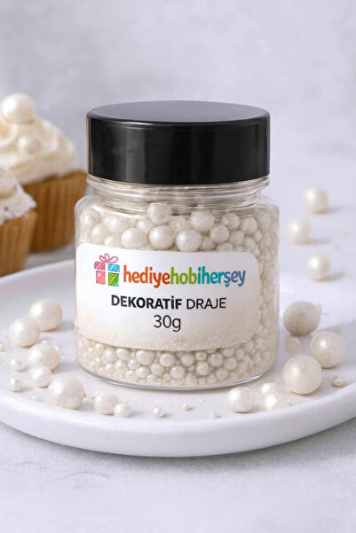 hediyehobihersey Yenilebilir Simli Pasta Süsü, Şekerleme, Beyaz Pasta Şekeri