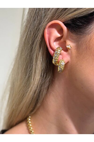 gingillo aksesuar Marka Model Kulak İçine Geçmeli Gold Yılan Derisi Küpe