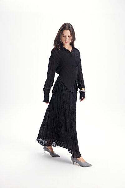 MAI STUDIOS CO. Tanoa Stripe Pattern Black Long Skirt