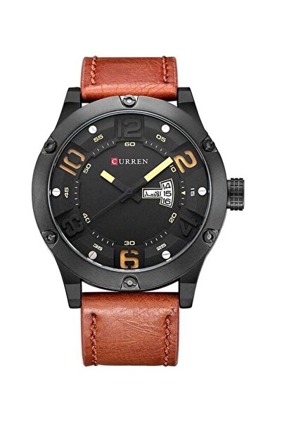 Curren men Leather Analog Watch WT-CU-8251-Y#D1 - 48 mm - Brown