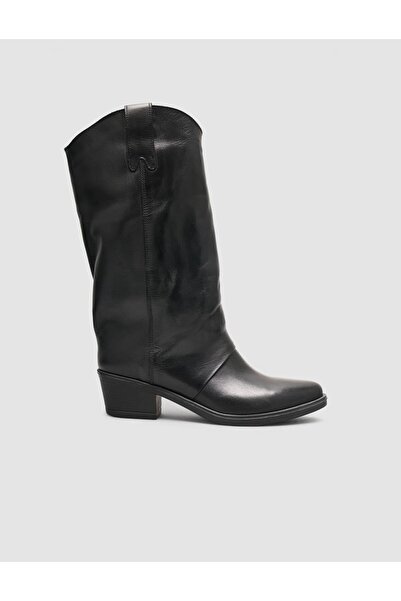 Cabani Genuine Leather Black Long Western Casual Boots