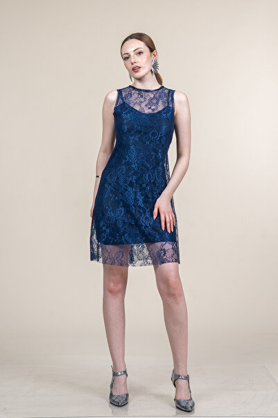 MissVina Rochie mini din tul cu mânecă zero și dantelă 50374