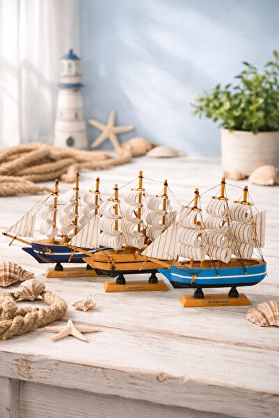 BiTon Toptan El Yapımı Dekoratif Ahşap Yelkenli Gemi Maketi 16x16 cm – Ofis &...
