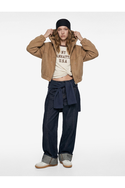 Koton Kapüşonlu Uzun Kollu Fermuarlı Crop Ceket