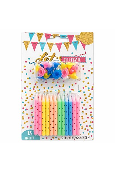Party Set of colorful birthday candles with holders