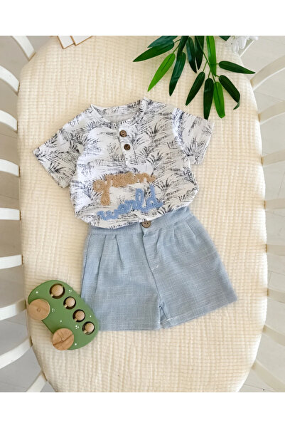 hümabebe طقم صيفي مكون من قطعتين بأزرار خشبية مطرزة من جرين وورلد