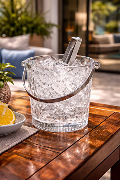 COCEM Kristal Cam Buz Kovası Maşalı | Lüks Viski Bar Buzluk Şeffaf Sunum Kovası