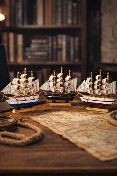 BiTon Toptan El Yapımı Dekoratif Ahşap Yelkenli Gemi Maketi 16x16 cm – Ofis &...