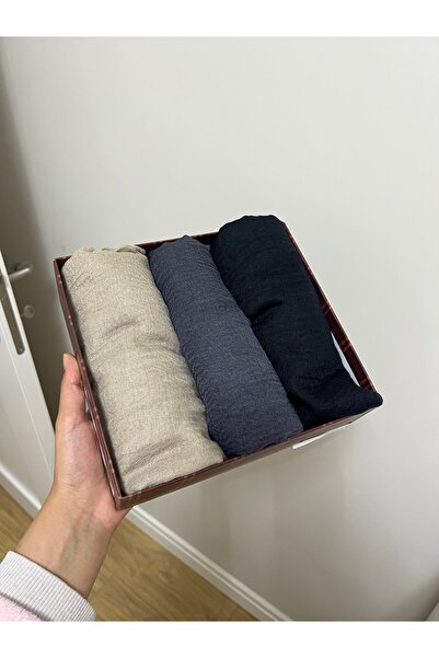 shop İREMSSCARF 3 lü Bürümcük şal seti (bej açık antrasit siyah)