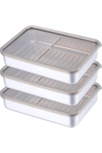 Aohcae Set de 3 recipiente alimentare din oțel inoxidabil cu capace transpare...