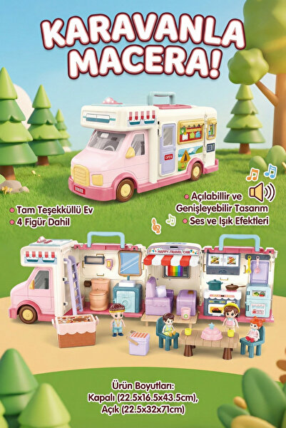 craftivio Vardem Açılabilir Büyük Boy Oyuncak Kamp Karavanı Seti - Sesli Işık...