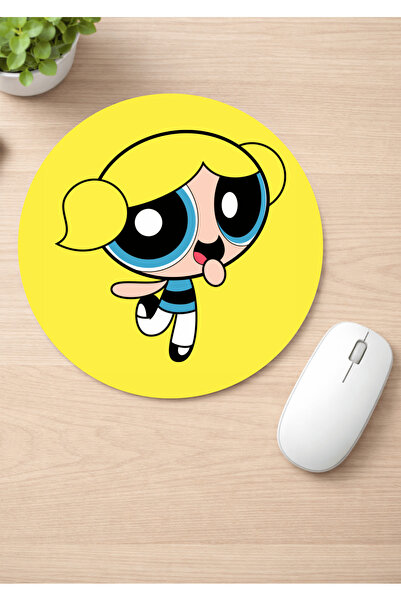 Eylül Design Powerpuff Girls Printed Round Non-Slip Mousepad Ergonomic Mouse Pad