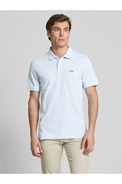 s.Oliver Men's polo shirt, 100% cotton, with logo, Pastel blue, L