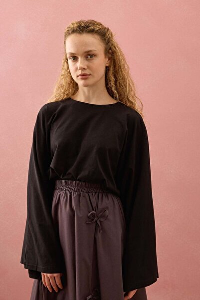 Ceylan Otantik Μαύρο Σούπερ Τζιν Μπλουζάκι με Μανίκια Νυχτερίδας