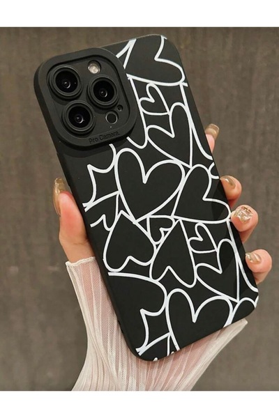 MİRAZ TASARIM حافظة آيفون 13 برو ماكس بنمط قلب أسود