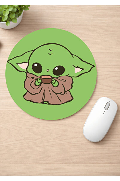 Eylül Design Baby Yoda Printed Round Non-Slip Mousepad Ergonomic Mouse Pad