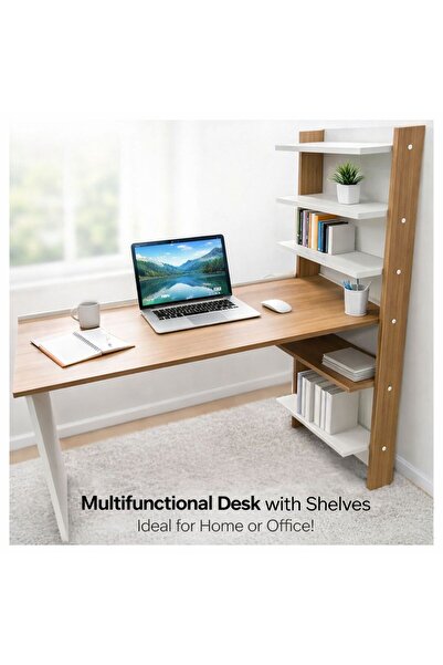 Ofisbazaar BIROU CALCULATOR CU ETAJERE ALB/STEJAR 50X120X130 CM