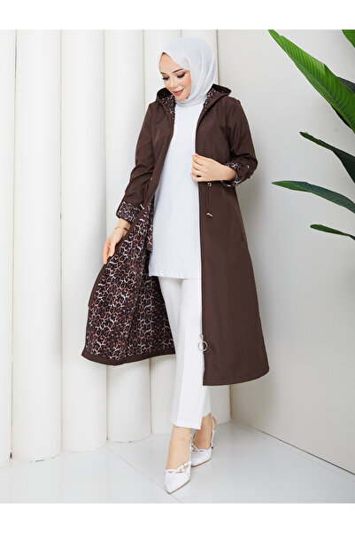 RACE FASHİON Leopard Patterned Bondit Fabric Elastic Waist Hooded Waterproof ...