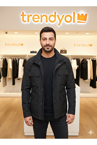 imaj giyim Erkek Siyah Çok Cepli Mevsimlik Safari Ceket