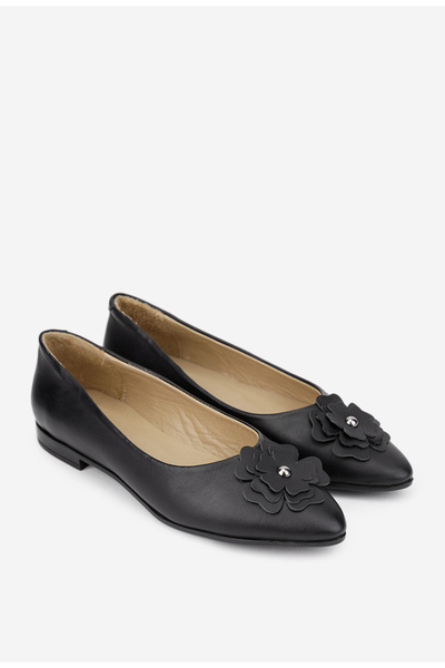 Dasha Women's Ballet Flats NUR made of black genuine Leather with flower