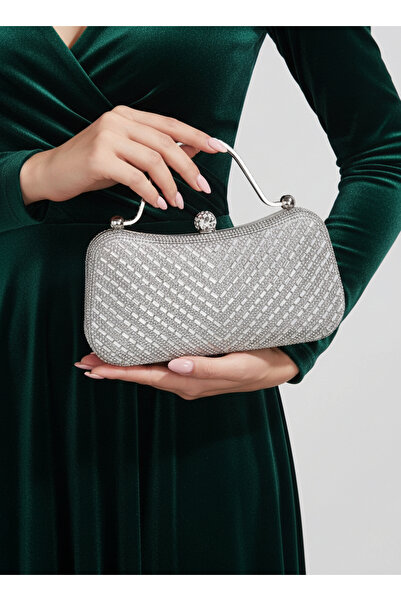 Famels Women's Bag with Zircon Stones and Silver Stones, Evening Dress Bag, E...