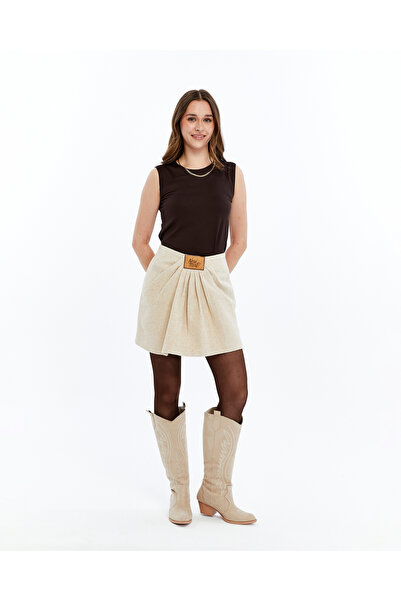 l o v m i Women's Leather Plate-Detail Pleated Mini Skirt – New Season