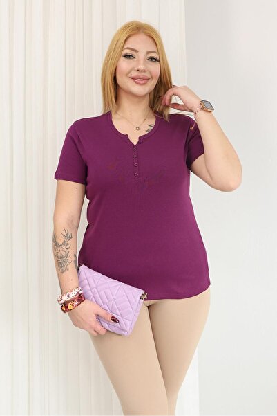 Siyezen Plus Size Short Sleeve Cotton Lycra Basic Blouse