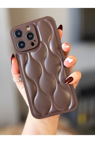MİRAZ TASARIM iPhone 13 Pro Max Brown Wavy Embossed Case