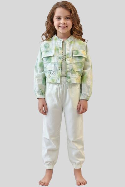 ww waka waka kids store طقم من قطعتين للفتيات يتكون من سترة وبنطلون بنمط باتي...