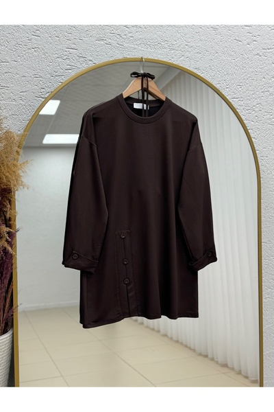 MİHRA STORE Алтанай туника с ръкави и шест копчета - ZN2147 Кафяв