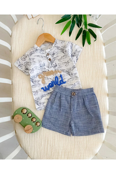 hümabebe طقم صيفي مكون من قطعتين بأزرار خشبية مطرزة من جرين وورلد