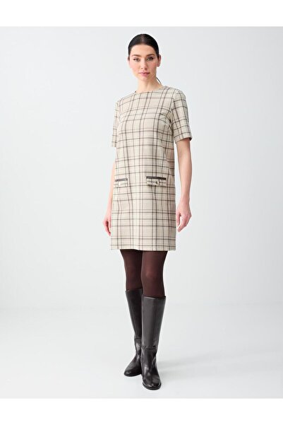 Jimmy Key Μπεζ μελανζέ άνετο πλεκτό μίνι φόρεμα με στρογγυλή λαιμόκοψη και κα...